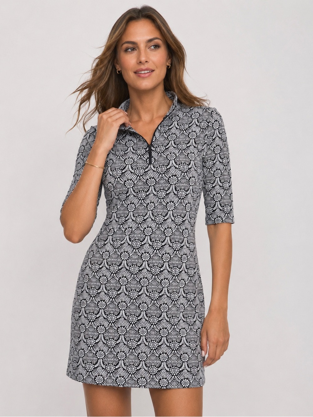 Ibkul Leslie Print Ruched Elbow Length Sleeve Dress MED